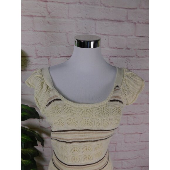 Freshman 1996 Small Cream Stripe Knit Midi Dress Boho - Picture 3 of 10
